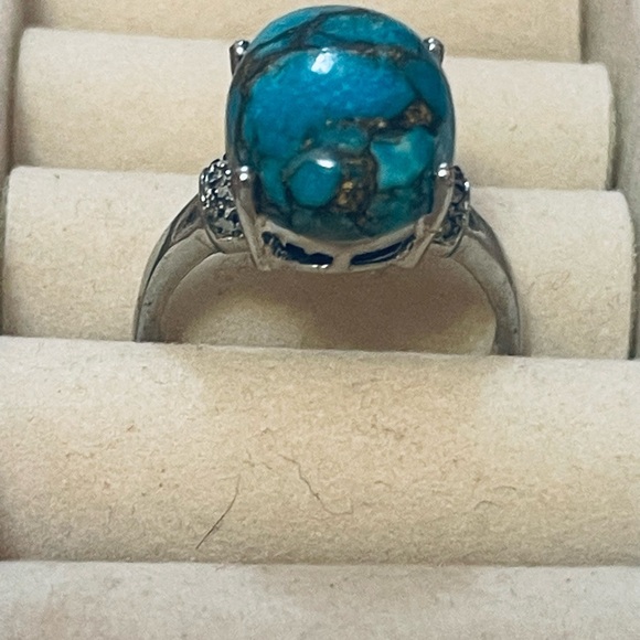 Karis southwestern Sterling Silver Natural Blue Turquoise Gemstone Sz 9 - Picture 2 of 9